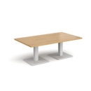 Brescia rectangular coffee table with flat square white bases 1400mm x 800mm - oak
