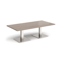 Brescia rectangular coffee table with flat square brushed steel bases 1600mm x 800mm - barcelona walnut
