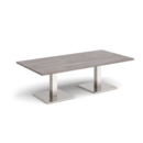Brescia rectangular coffee table with flat square brushed steel bases 1600mm x 800mm - grey oak