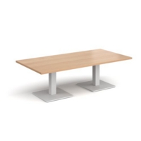 Brescia rectangular coffee table with flat square white bases 1600mm x 800mm - beech