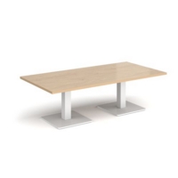 Brescia rectangular coffee table with flat square white bases 1600mm x 800mm - kendal oak