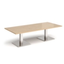 Brescia rectangular coffee table with flat square brushed steel bases 1800mm x 800mm - kendal oak