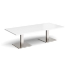 Brescia rectangular coffee table with flat square brushed steel bases 1800mm x 800mm - white