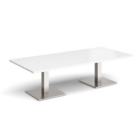 Brescia rectangular coffee table with flat square brushed steel bases 1800mm x 800mm - white