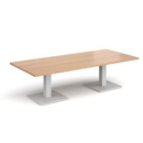 Brescia rectangular coffee table with flat square white bases 1800mm x 800mm - beech