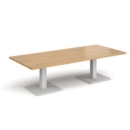 Brescia rectangular coffee table with flat square white bases 1800mm x 800mm - oak