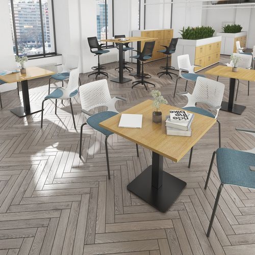 Brescia circular dining table with flat square brushed steel base 800mm - kendal oak