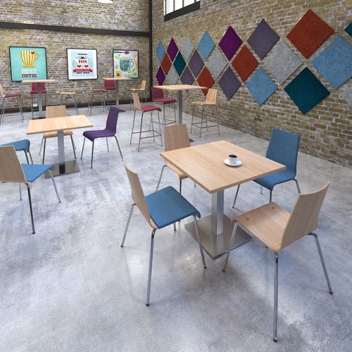 Brescia circular dining table with flat square brushed steel base 800mm - kendal oak