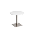 Brescia circular dining table with flat square brushed steel base 800mm - white