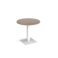 Brescia circular dining table with flat square white base 800mm - barcelona walnut