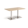 Brescia rectangular dining table with flat square brushed steel bases 1400mm x 800mm - kendal oak