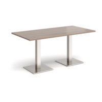 Brescia rectangular dining table with flat square brushed steel bases 1600mm x 800mm - barcelona walnut