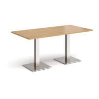 Brescia rectangular dining table with flat square brushed steel bases 1600mm x 800mm - oak