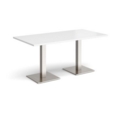 Brescia rectangular dining table with flat square brushed steel bases 1600mm x 800mm - white