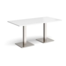 Brescia rectangular dining table with flat square brushed steel bases 1600mm x 800mm - white