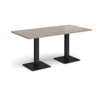 Brescia rectangular dining table with flat square black bases 1600mm x 800mm - barcelona walnut