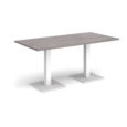 Brescia rectangular dining table with flat square white bases 1600mm x 800mm - grey oak