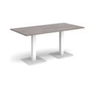 Brescia rectangular dining table with flat square white bases 1600mm x 800mm - grey oak