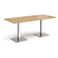 Brescia rectangular dining table with flat square brushed steel bases 1800mm x 800mm - oak