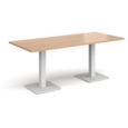 Brescia rectangular dining table with flat square white bases 1800mm x 800mm - beech