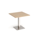 Brescia square dining table with flat square brushed steel base 800mm - kendal oak