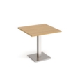 Brescia square dining table with flat square brushed steel base 800mm - oak