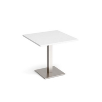 Brescia square dining table with flat square brushed steel base 800mm - white