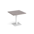 Brescia square dining table with flat square white base 800mm - grey oak