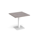 Brescia square dining table with flat square white base 800mm - grey oak
