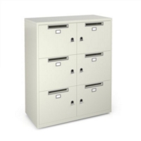 Bisley lodges with 6 doors and letterboxes - white