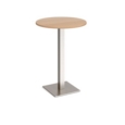 Brescia circular poseur table with flat square brushed steel base 800mm - beech