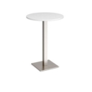 Brescia circular poseur table with flat square brushed steel base 800mm - white