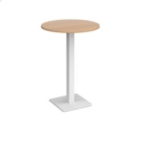 Brescia circular poseur table with flat square white base 800mm - beech