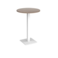 Brescia circular poseur table with flat square white base 800mm - barcelona walnut