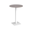 Brescia circular poseur table with flat square white base 800mm - grey oak