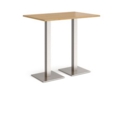 Brescia rectangular poseur table with flat square brushed steel bases 1200mm x 800mm - oak