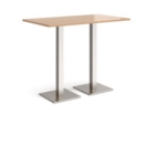 Brescia rectangular poseur table with flat square brushed steel bases 1400mm x 800mm - beech