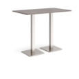 Brescia rectangular poseur table with flat square brushed steel bases 1400mm x 800mm - grey oak