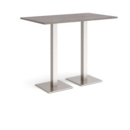 Brescia rectangular poseur table with flat square brushed steel bases 1400mm x 800mm - grey oak