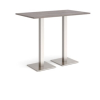Brescia rectangular poseur table with flat square brushed steel bases 1400mm x 800mm - grey oak