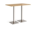 Brescia rectangular poseur table with flat square brushed steel bases 1400mm x 800mm - oak
