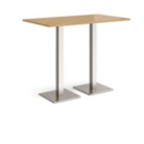 Brescia rectangular poseur table with flat square brushed steel bases 1400mm x 800mm - oak