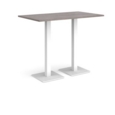 Brescia rectangular poseur table with flat square white bases 1400mm x 800mm - grey oak