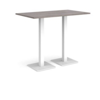 Brescia rectangular poseur table with flat square white bases 1400mm x 800mm - grey oak