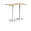 Brescia rectangular poseur table with flat square white bases 1400mm x 800mm - kendal oak