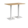 Brescia rectangular poseur table with flat square white bases 1400mm x 800mm - oak