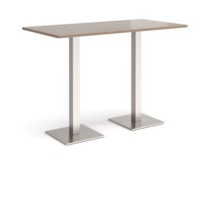 Brescia rectangular poseur table with flat square brushed steel bases 1600mm x 800mm - barcelona walnut