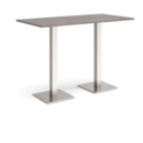 Brescia rectangular poseur table with flat square brushed steel bases 1600mm x 800mm - grey oak