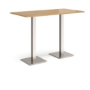 Brescia rectangular poseur table with flat square brushed steel bases 1600mm x 800mm - oak
