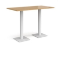 Brescia rectangular poseur table with flat square white bases 1600mm x 800mm - oak